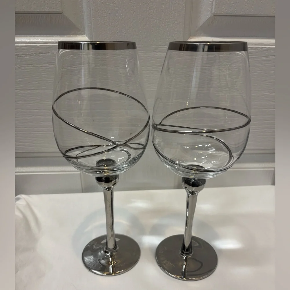 Z Gallerie clear with silver accents, Silver Rimmed & Stemmed 32Oz Wine Glasses